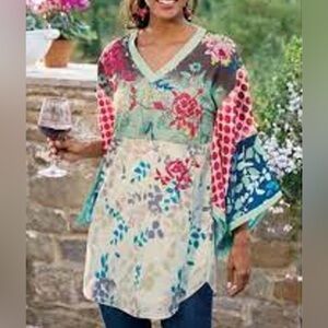 Soft Surroundings Izumi Kimono Sleeve Tunic Top M Embroidered Mixed  Patchwork